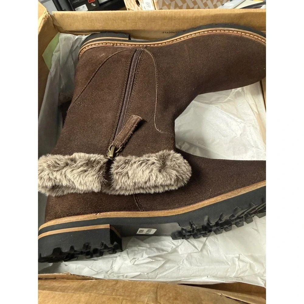 Trotters Forever Womens 7 Natrow Ankle Boots Dark Brown Suede Faux Fur T2362-203